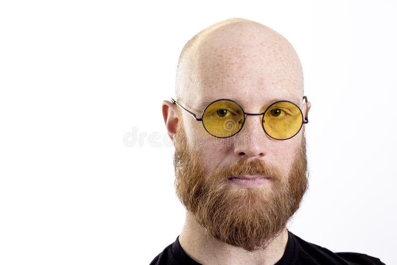Portrait of a Bald Man Wearing Glasses. Isolated Stock Image - Image of portrait