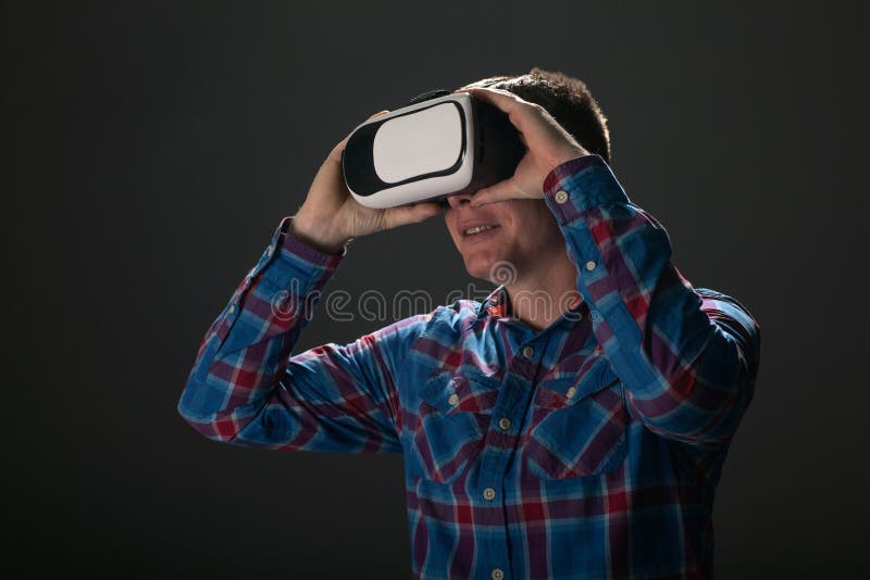 Man with Glasses of Virtual Reality. Future Technology Concept. Stock ...