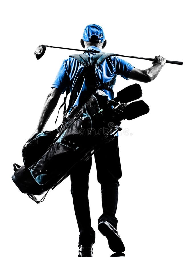 Man golfer golfing golf bag walking silhouette royalty free stock image Man golfer golfing golf bag walking silhouette royalty free stock image