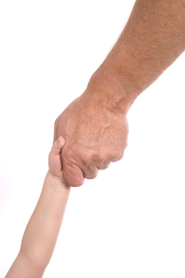 Man grabbing childs hand to help