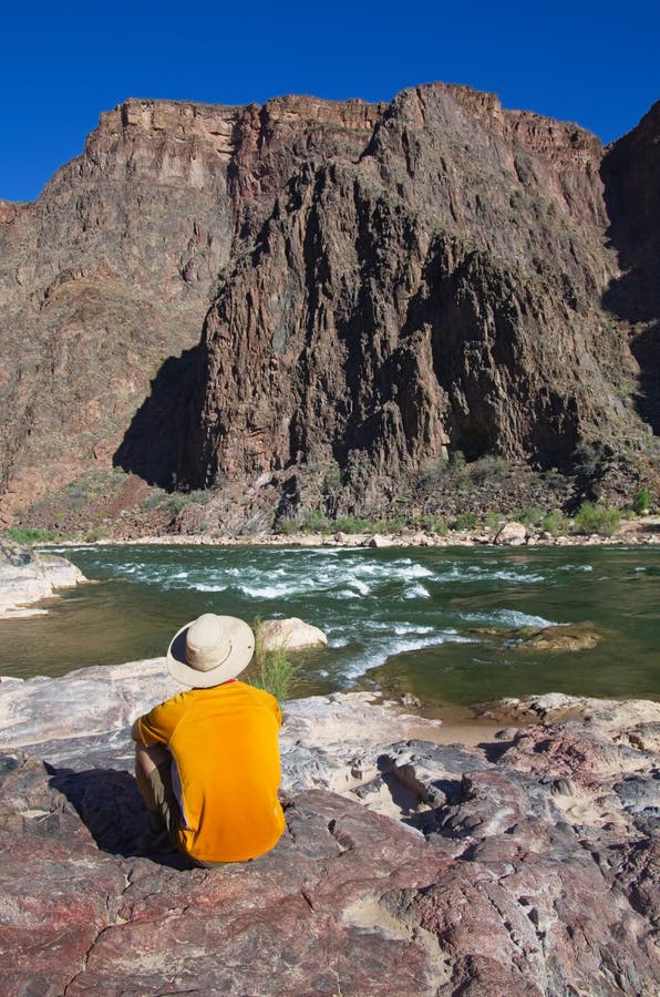Man at Grand Canyon Bottom royalty free stock photos