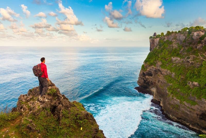 Man greeting nature on the top of mountain stock photography Man greeting nature on the top of mountain stock photography