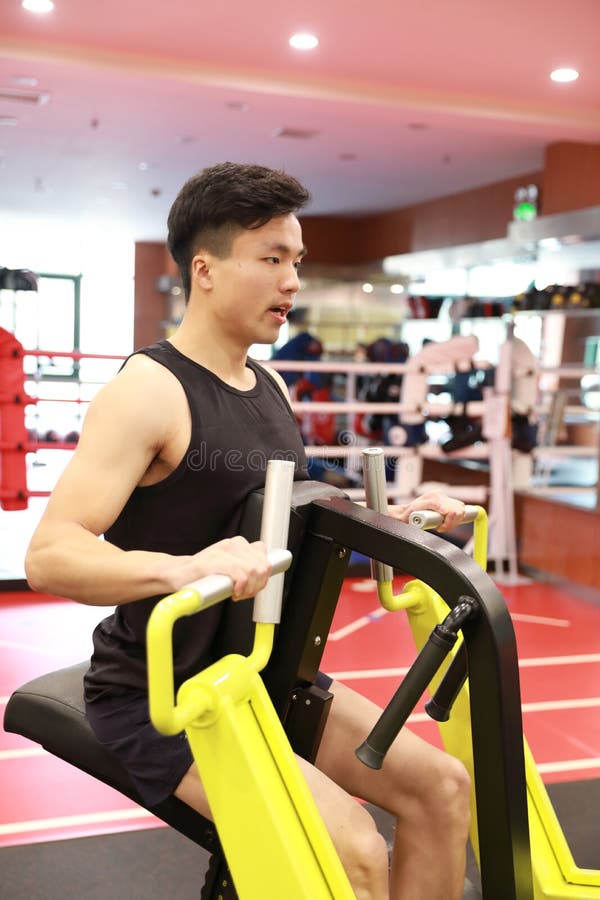 Asian Chinese Man in Gym Lifting Weights Stock Photo Image of