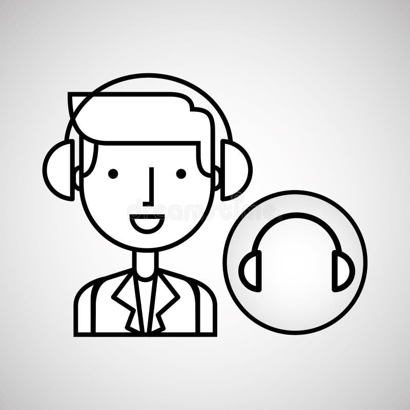 Man hand drawing listening music headphones vector illustration Man hand drawing listening music headphones vector illustration