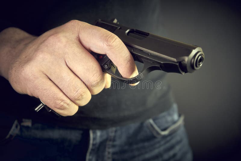Man with hand gun pistol rubber attack violence. royalty free stock photography Man with hand gun pistol rubber attack violence. royalty free stock photography