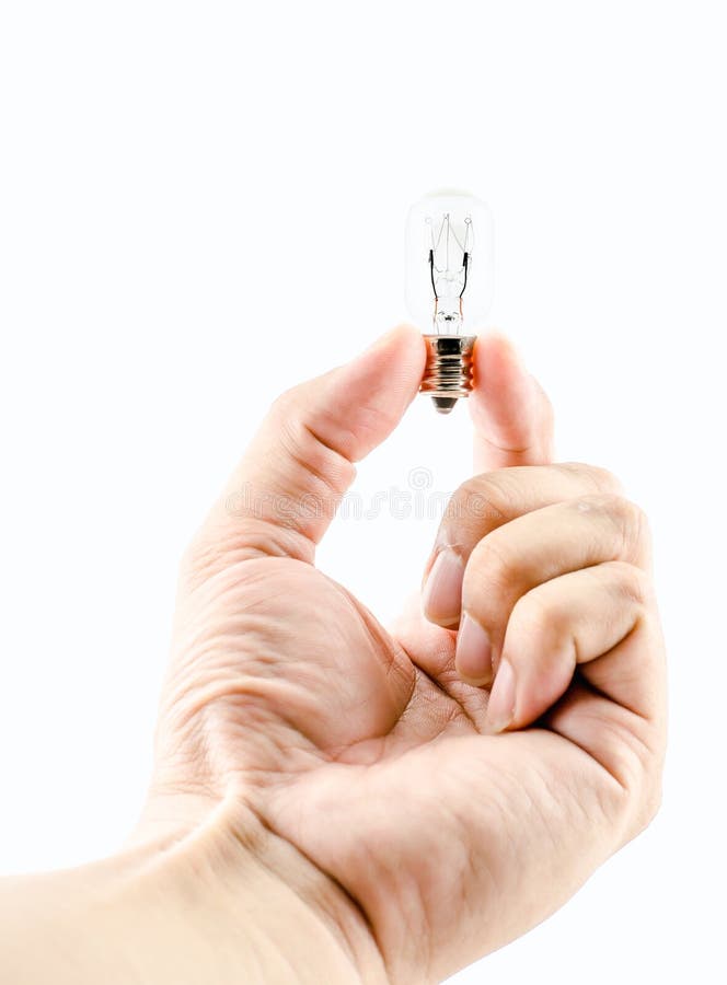 Man hand holding light bulb on white background