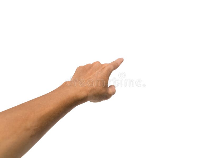 Man hand pointing forward on white background. royalty free stock photo