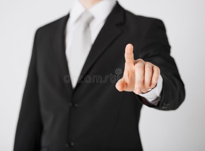Man Hand Pointing at Something Stock Image - Image of button, hand