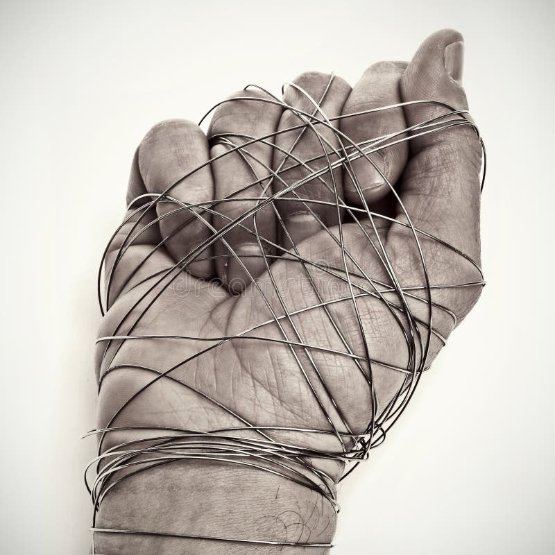 Man hand tied with wire stock image. Image of ghetto 29630311