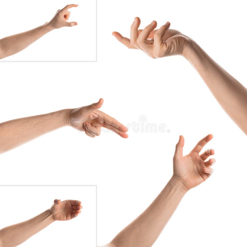 Man Hand with the Various Gesture, Open Hand, Pointing Finger, Hitting