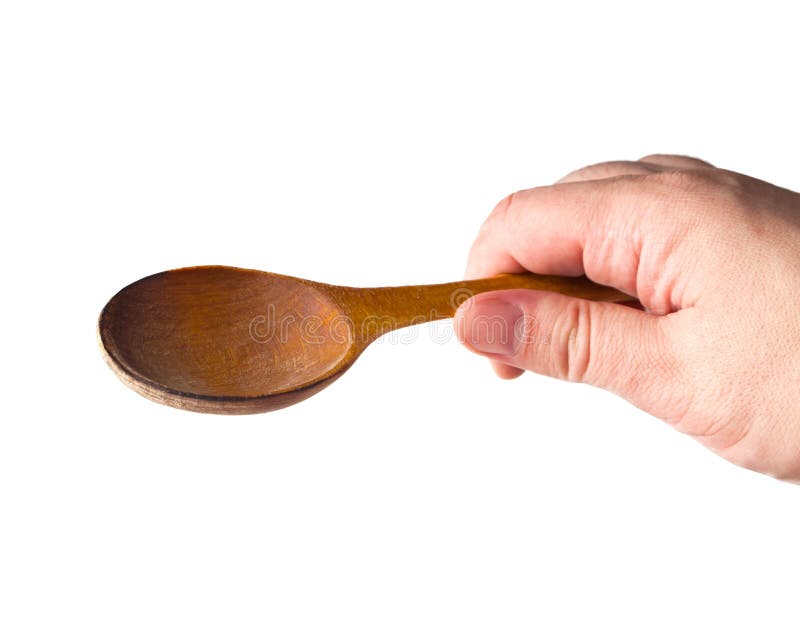 Man hand with wooden spoon stock image. Image of cutout 78424543