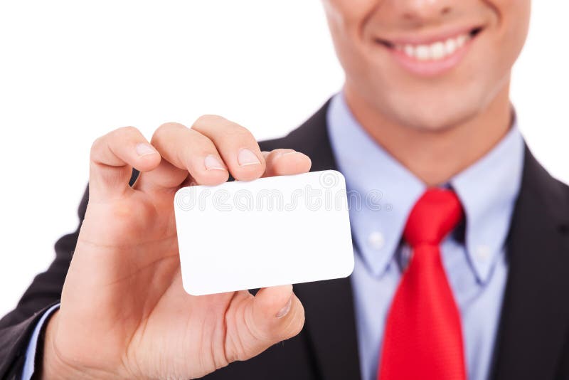 Man handing a blank business card
