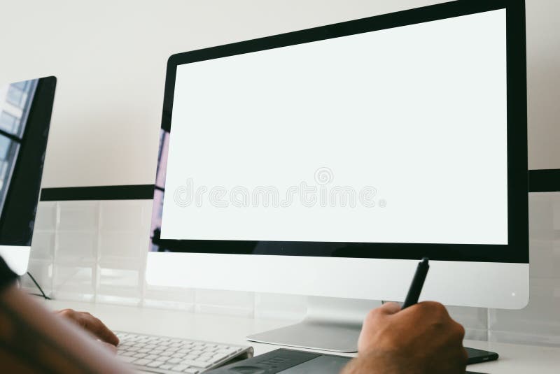 Man hands with generic design computer on the royalty free stock photos