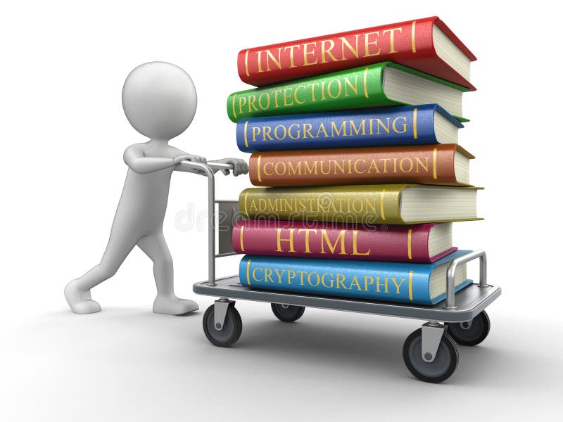 Man and Handtruck with books on computer security royalty free illustration