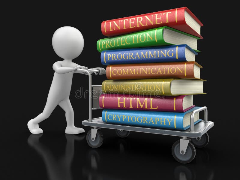 Man and Handtruck with books on computer security vector illustration