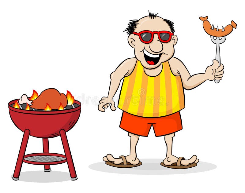 Man having barbecue in the summer