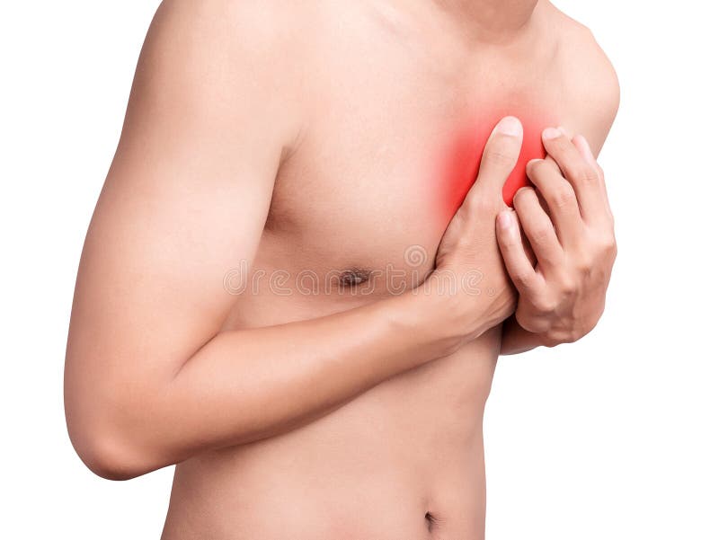 Man having chest pain, heart attack. red color highlight breast royalty free stock image Man having chest pain, heart attack. red color highlight breast royalty free stock image