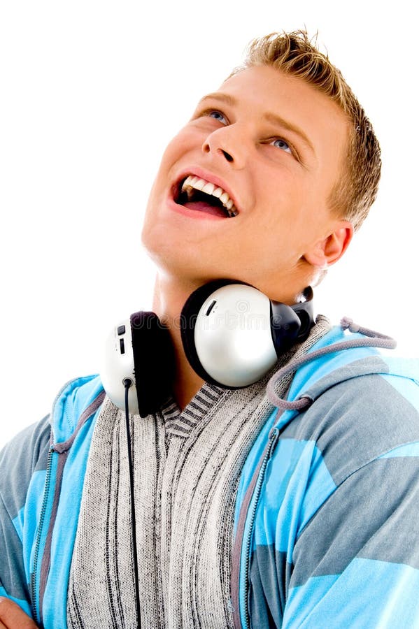 Man With Headphones Around His Neck Stock Image Image of sound