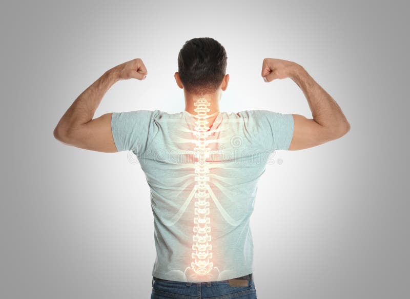 Man with healthy back on background. Spine pain prevention