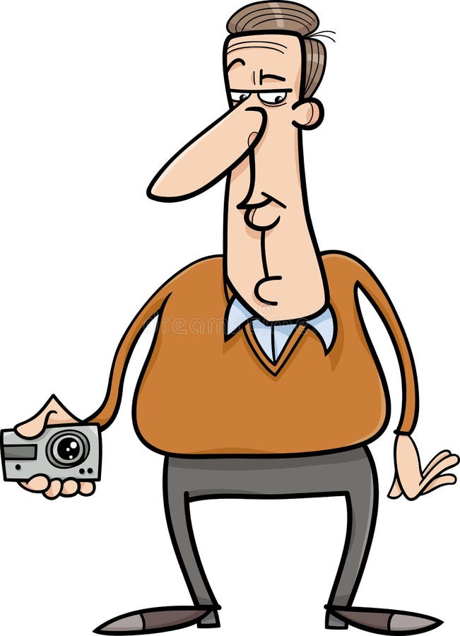 Man and hidden camera cartoon