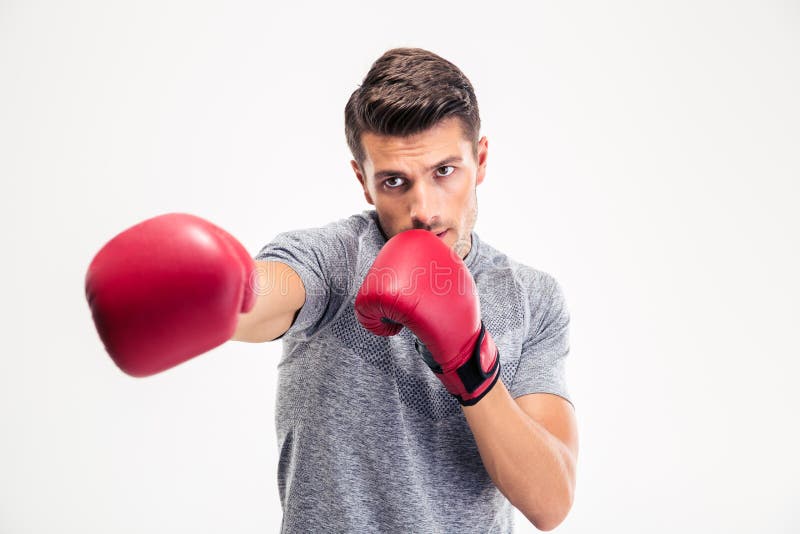 Man Hitting at Camera in Boxing Gloves Stock Image Image of person