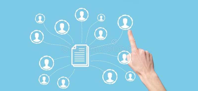 Man hold document e user iconcorporate data management system dms e conceito de sistema de gerenciamento de documentos. clique do ilustração royalty free