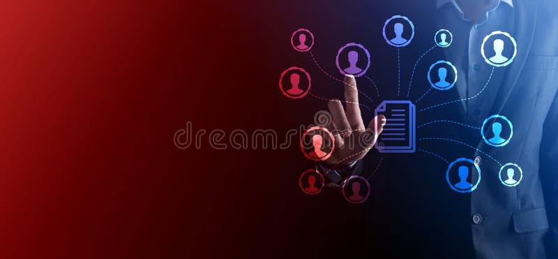 Man hold document e user iconcorporate data management system dms e conceito de sistema de gerenciamento de documentos. clique do fotos de stock