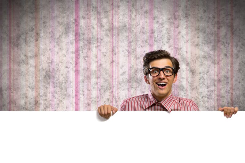 Man holding a banner stock image. Image of advertise 36070391