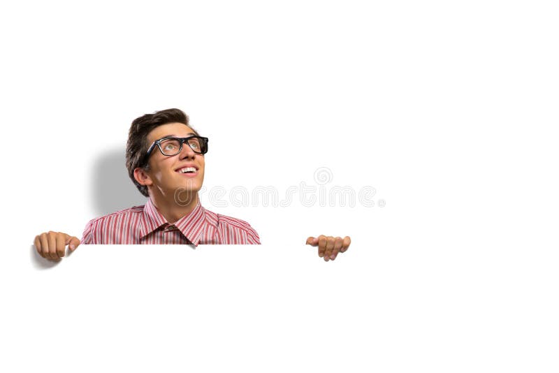 Man holding a banner stock images