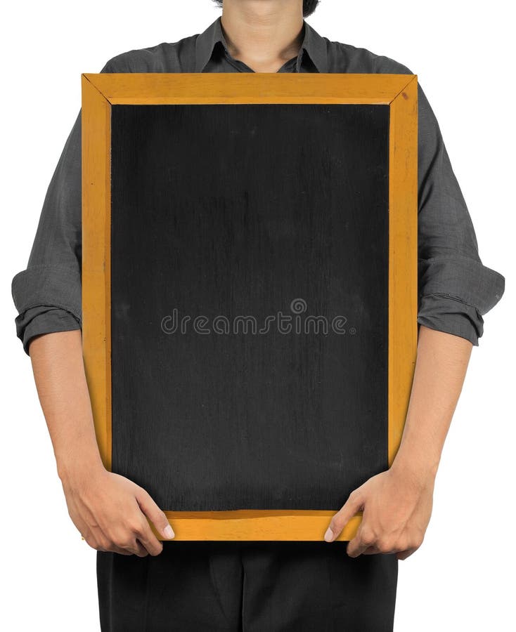 Man holding a blank blackboard