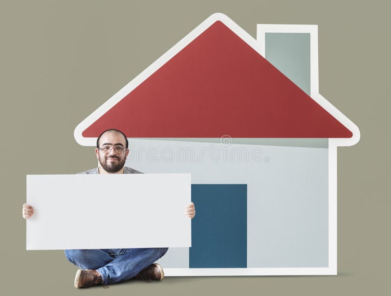 Man holding a blank board royalty free stock photography