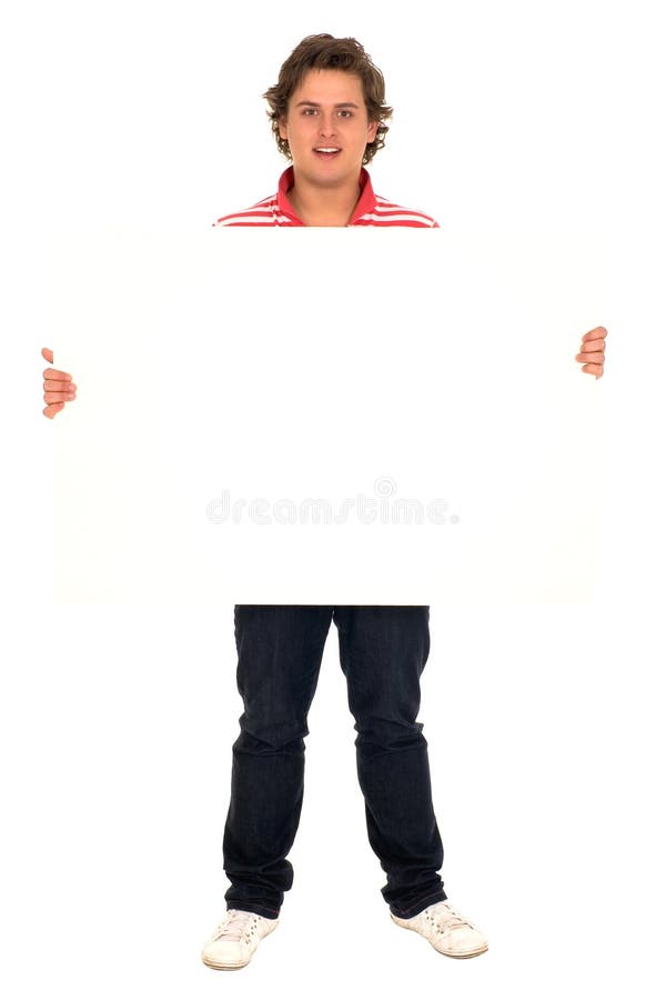 Man holding blank poster stock photo. Image of advertisement - 16589310