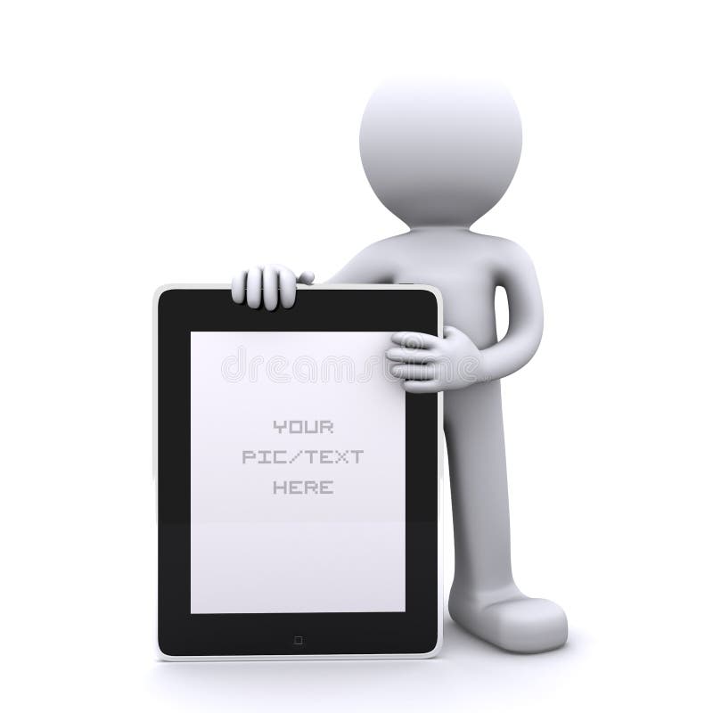 Man holding a blank tablet pc. Advertising concept stock illustration