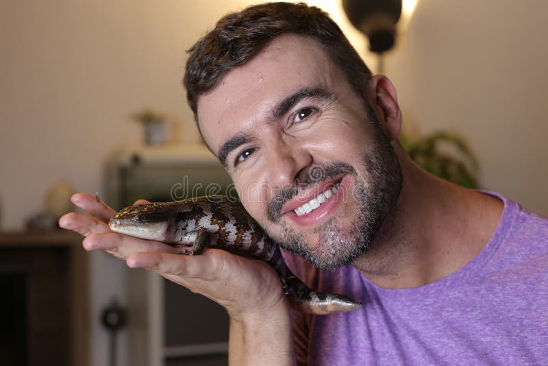 Man Holding a `blue Tongue Lizard` or `tiliqua` Stock Photo - Image of  lizards, green: 228740452