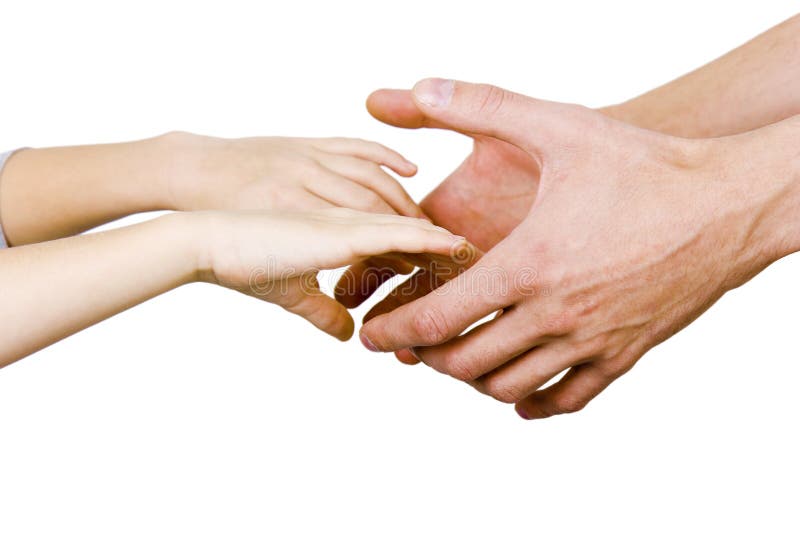 Man holding a child by the hand stock images