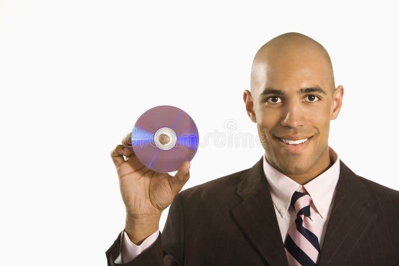 Man holding compact disc. royalty free stock photos