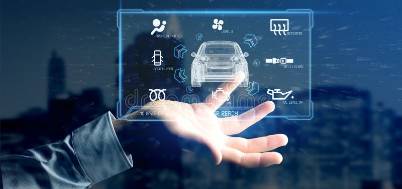 Man holding a Dashboard smartcar interface dashboard 3d rendering royalty free illustration