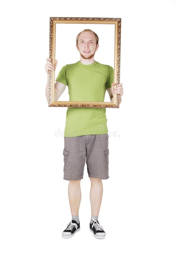 Man holding decorative picture frame