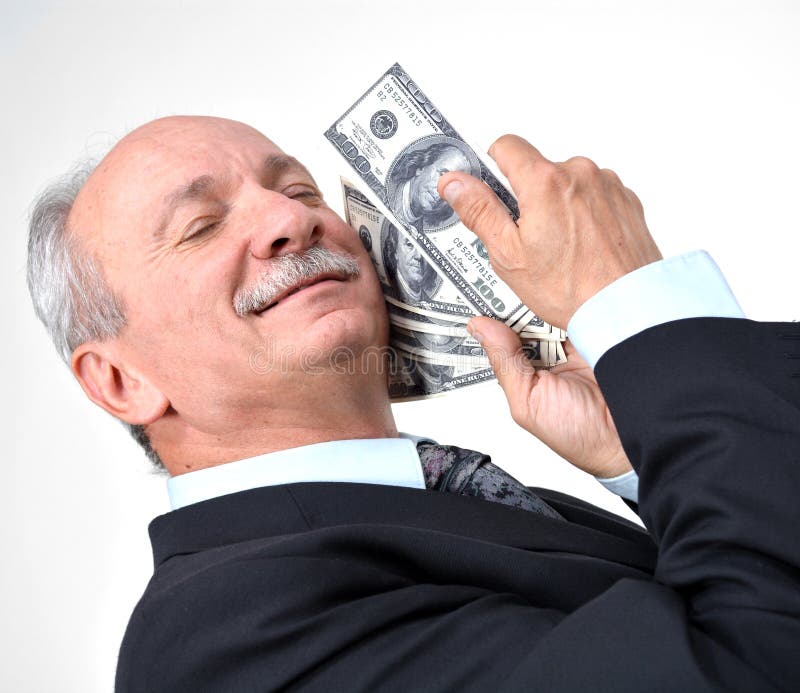 Lucky Old Man With Dollar Bills Stock Photo Image Of Funny