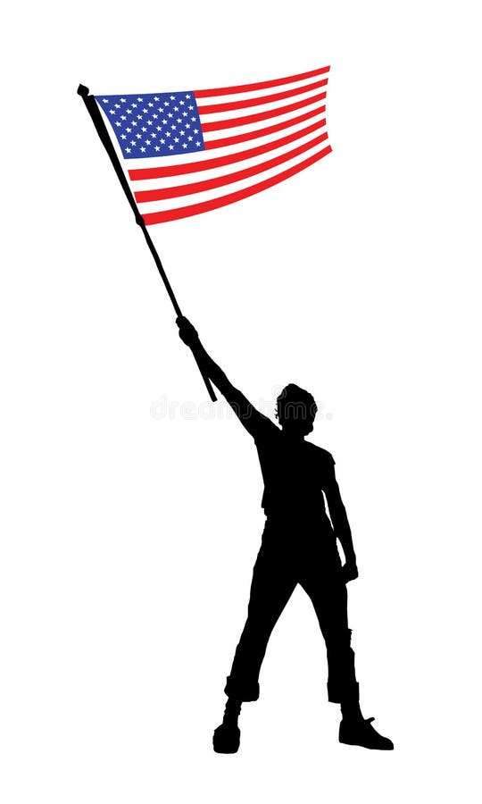 Man Holding a Flag, Vector Silhouette Stock Vector Illustration of