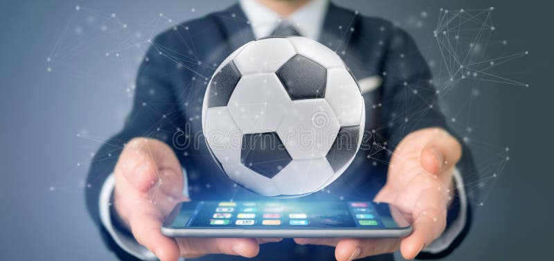 Man holding a Football ball and connection isolated 3d rendering royalty free illustration.
