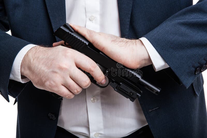 Man holding a gun stock photo. Image of shoot, pistol 49237106