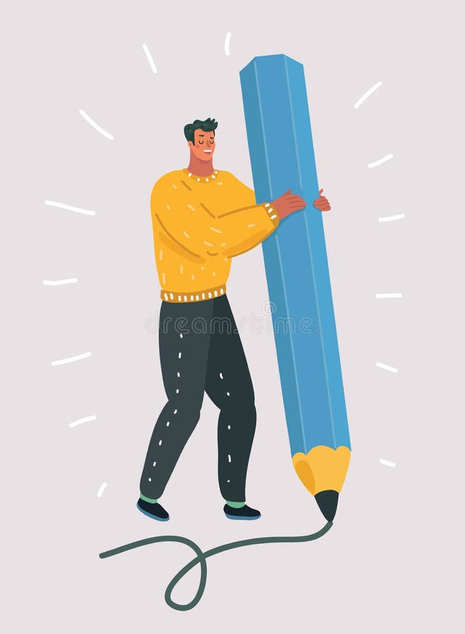 Man holding a large pencil. Artist , writing tool. royalty free illustration Man holding a large pencil. Artist , writing tool. royalty free illustration