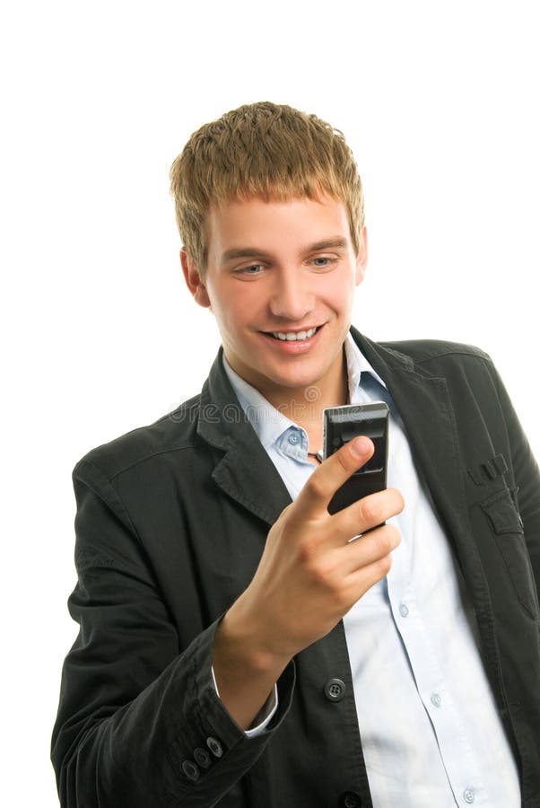 Young happy man holding mobile phone. Male hand holding businessman stock images, royalty-free photos and pictures