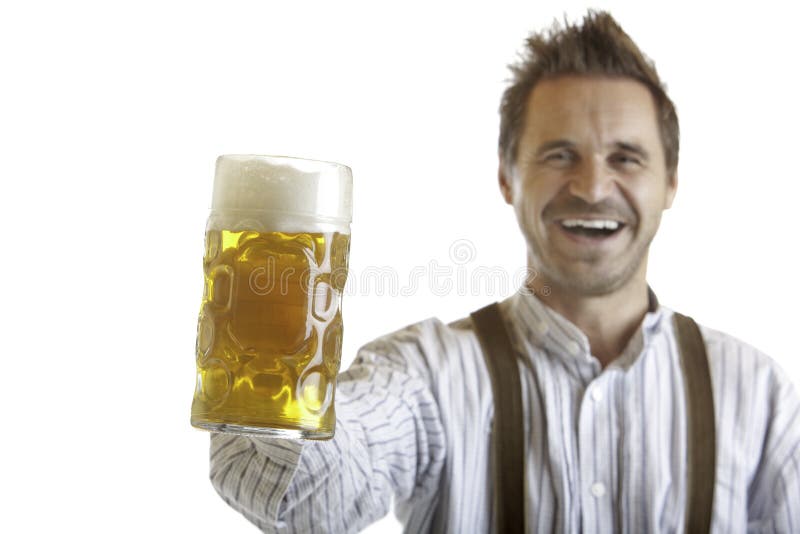 Man Holding Oktoberfest Beer Stein Stock Image Image of braces, hold