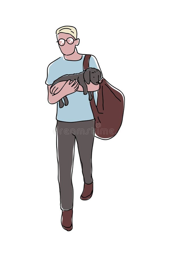 Man holding a puppy clip art royalty free illustration