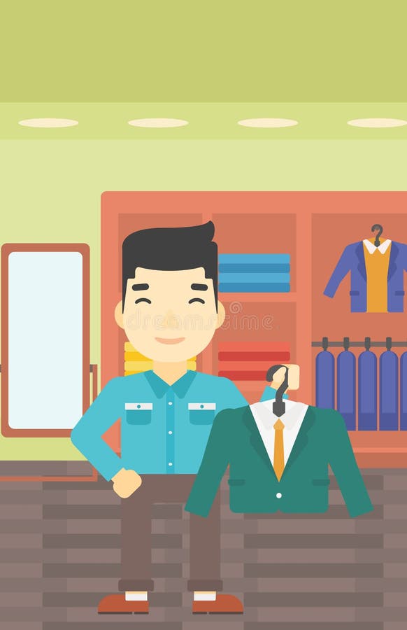 Man Holding Suit Jacket in Clothing Store. Stock Vector - Illustration ...