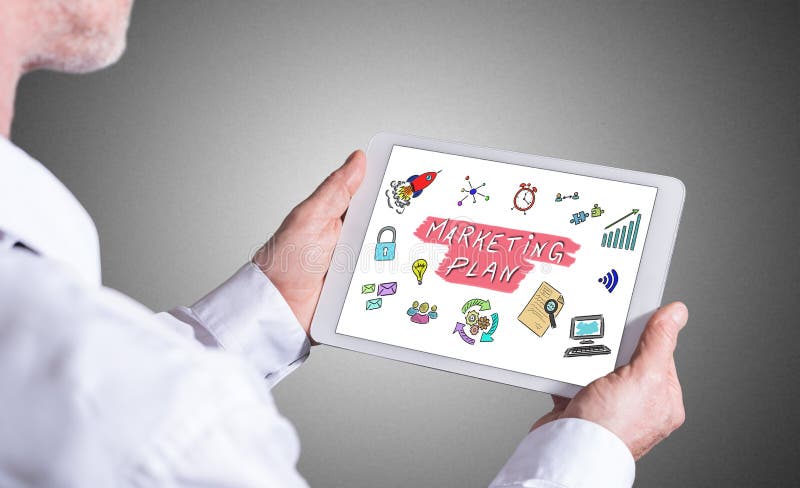 Marketing plan concept on a tablet royalty free stock photo Marketing plan concept on a tablet royalty free stock photo