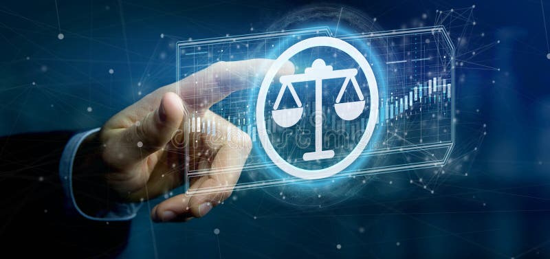Man holding a Technology justice icon on a circle 3d rendering vector illustration
