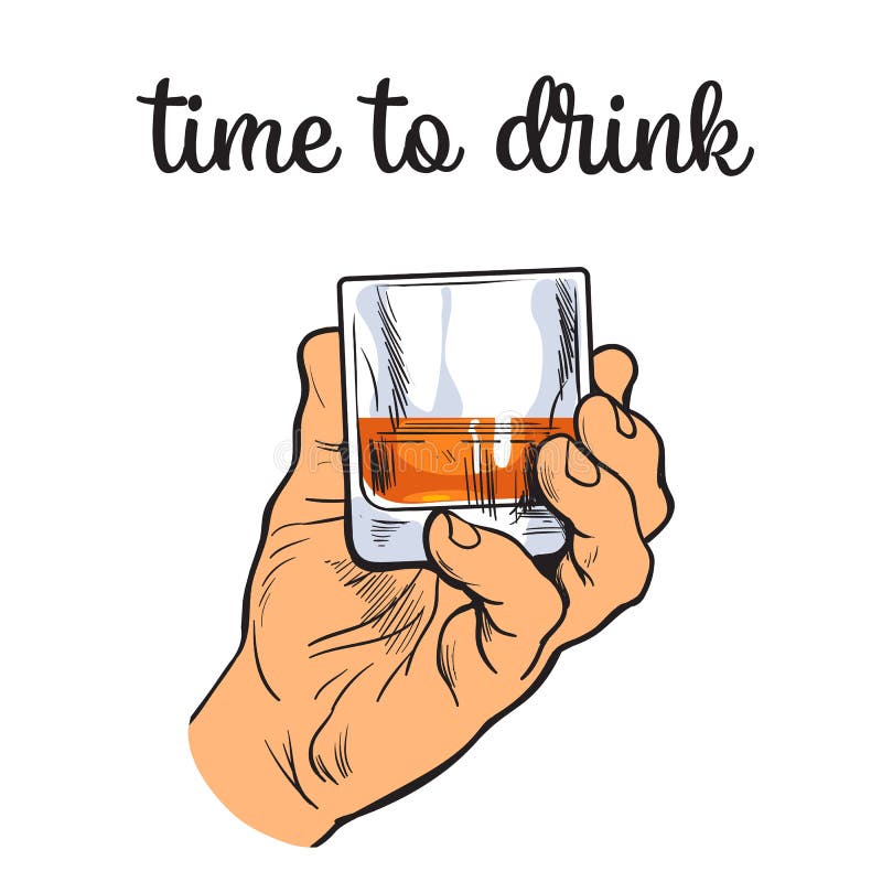 Man holds a stack with transparent alcohol vector illustration Man holds a stack with transparent alcohol vector illustration
